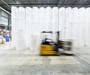 Showing fork-lift truck in a manufactory