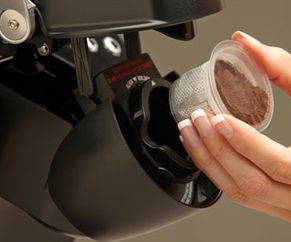 Showing single serve coffee machine